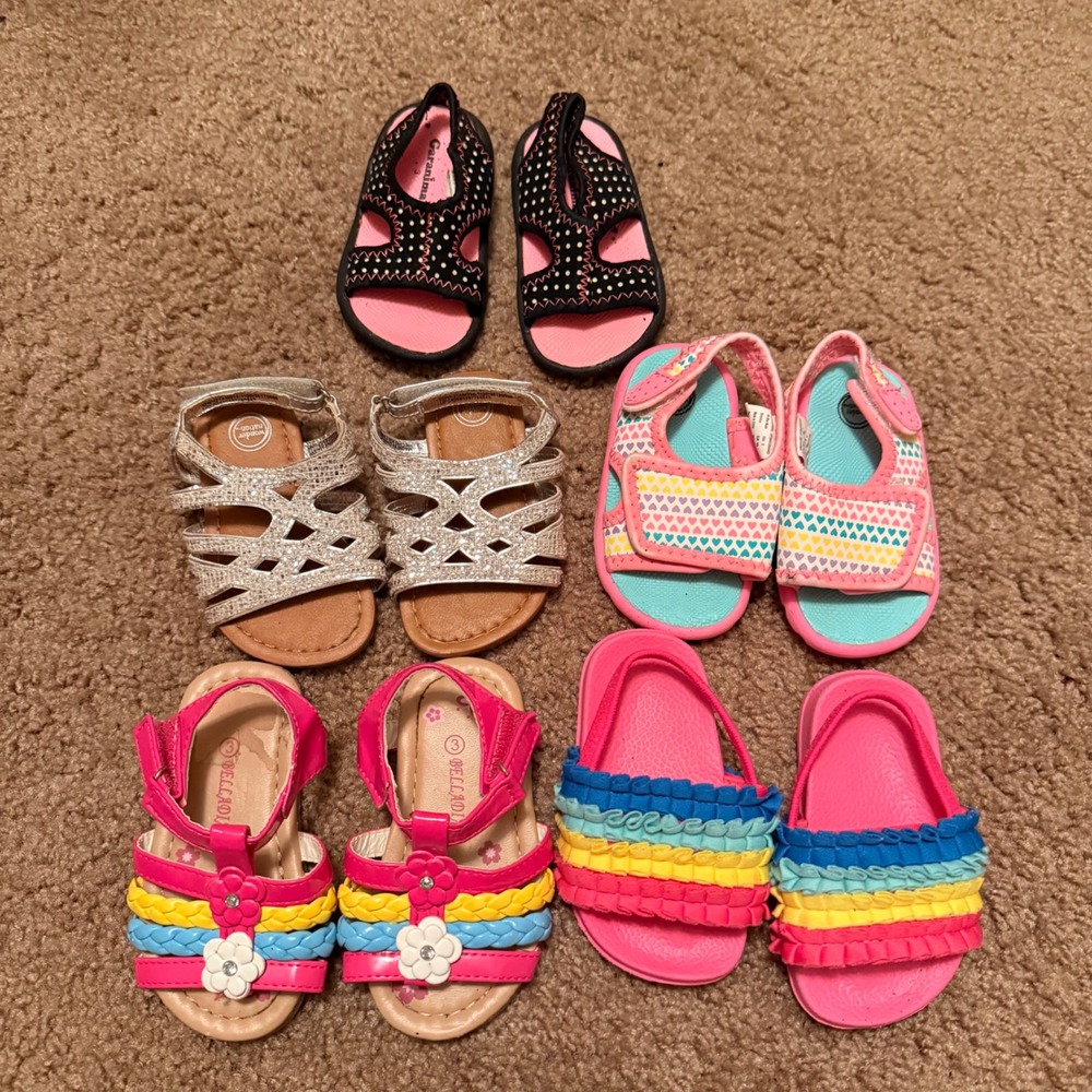 Toddler Girls Sandals Bundle Size 3 Wonder Nation Garanimals Bella 5 Pairs